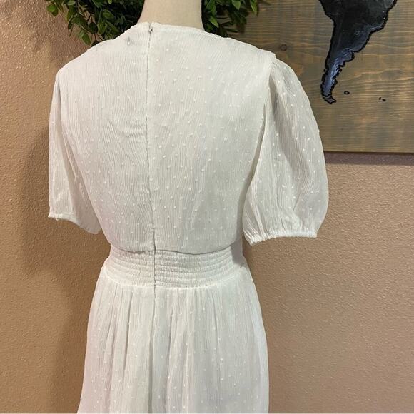 NWOT Lulus Tier to Please White Puff Sleeve Swiss Dot Midi Dress - Picture 6 of 9